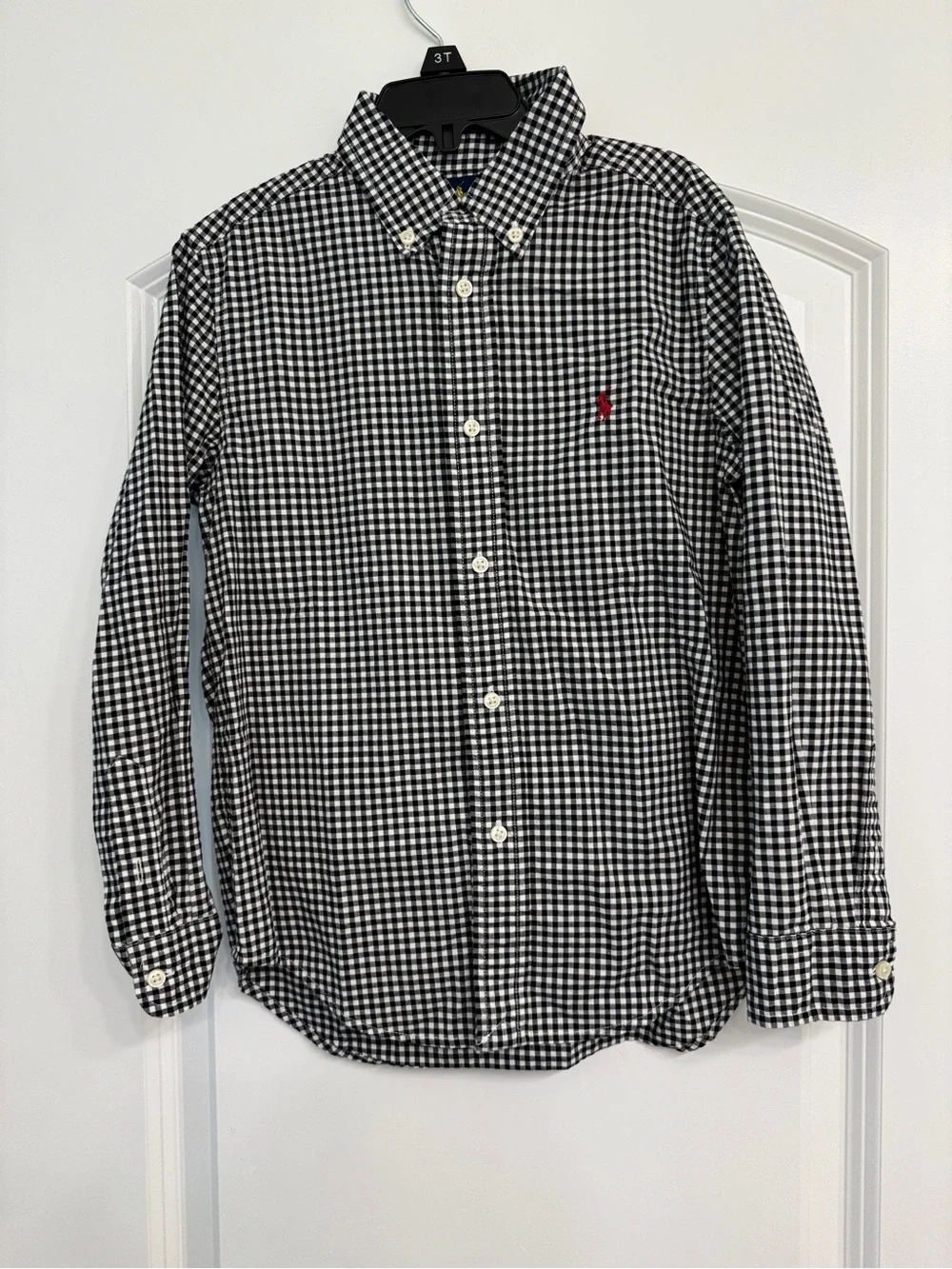 Ralph Lauren Black & White Gingham Button-Down Shirt with Red Logo